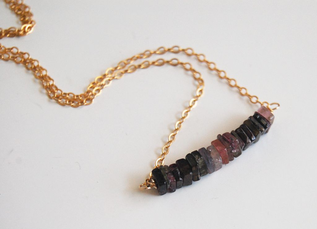 Watermelon Tourmaline Heishi Cube Square Beaded Necklace with Gold filled Chain- Mother's day Necklace Watermelon Tourmaline Heishi Cube Square Beaded Necklace with Gold filled Chain- Mother's day Necklace