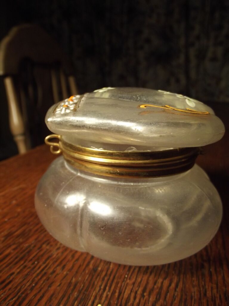 Victorian Satin Glass Hand Painted Jar Victorian Satin Glass Hand Painted Jar
