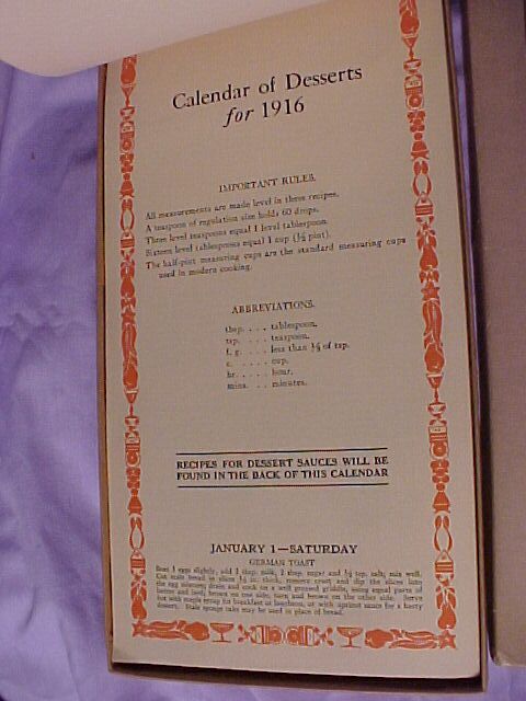 Calendar of Desserts Calendar of Desserts