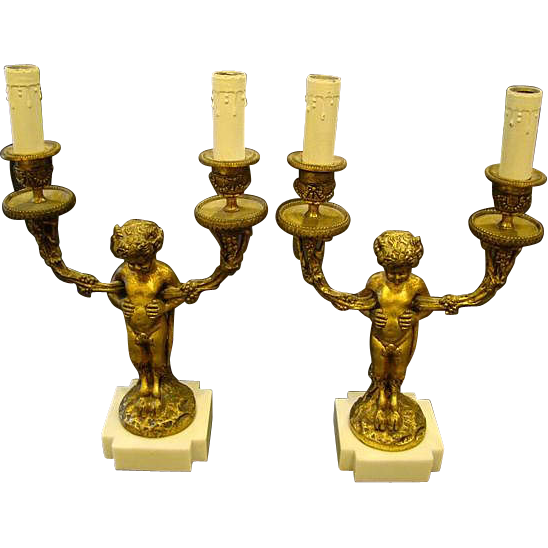 French bronze and marble pair centaur candlestick lamps French bronze and marble pair centaur candlestick lamps