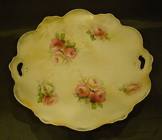 RS Prussia roses handled cake plate with pearlized finish RS Prussia roses handled cake plate with pearlized finish