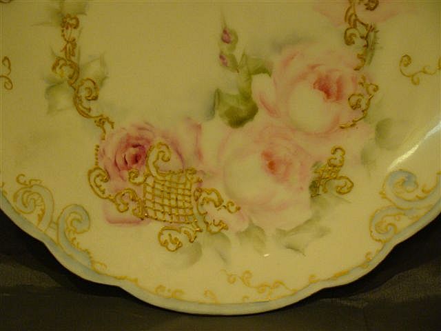 Limoges T&V hand painted roses handled cake plate Limoges T&V hand painted roses handled cake plate