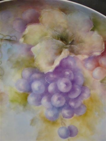 Hand painted large grapes charger artist signed Hand painted large grapes charger artist signed