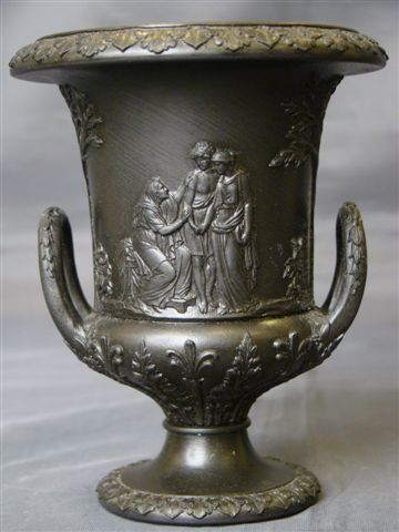 Wedgwood basalt jasperware miniature handled urn classic figures Wedgwood basalt jasperware miniature handled urn classic figures
