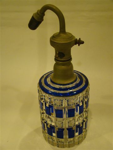Baccarat Antique cobalt cut to clear perfume bottle atomizer Baccarat Antique cobalt cut to clear perfume bottle atomizer