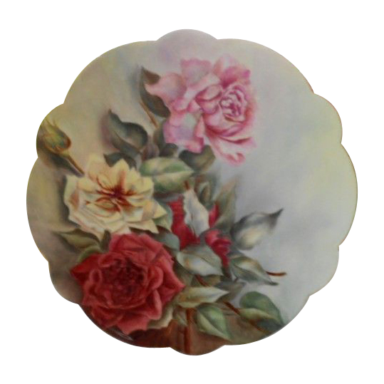 Gorgeous, Large Limoges Scalloped Charger; M.W. POOLE; Red, Pink & Yellow Roses Gorgeous, Large Limoges Scalloped Charger; M.W. POOLE; Red, Pink & Yellow Roses