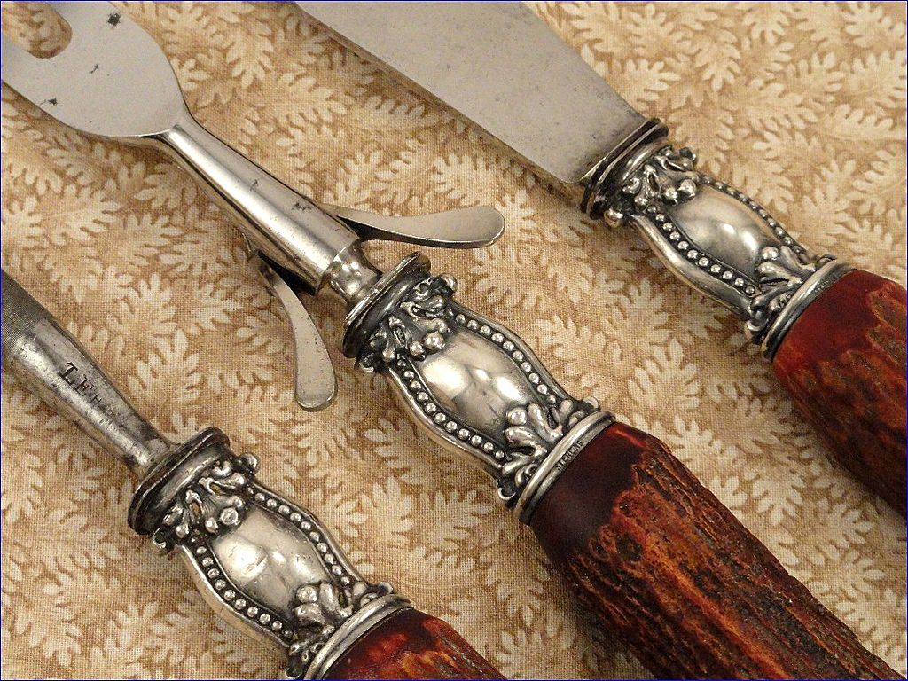 Antique Sterling Silver Stag Horn Antler Handle Carving Set Landers Frary Clark