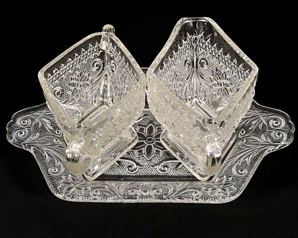 Vintage Indiana Sandwich Glass Pattern #170 Crystal Creamer and Sugar on Tray Vintage Indiana Sandwich Glass Pattern #170 Crystal Creamer and Sugar on Tray