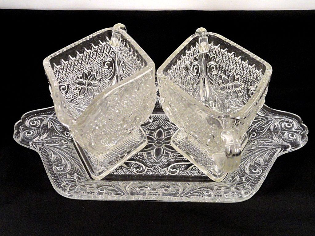 Vintage Indiana Sandwich Glass Pattern #170 Crystal Creamer and Sugar on Tray Vintage Indiana Sandwich Glass Pattern #170 Crystal Creamer and Sugar on Tray