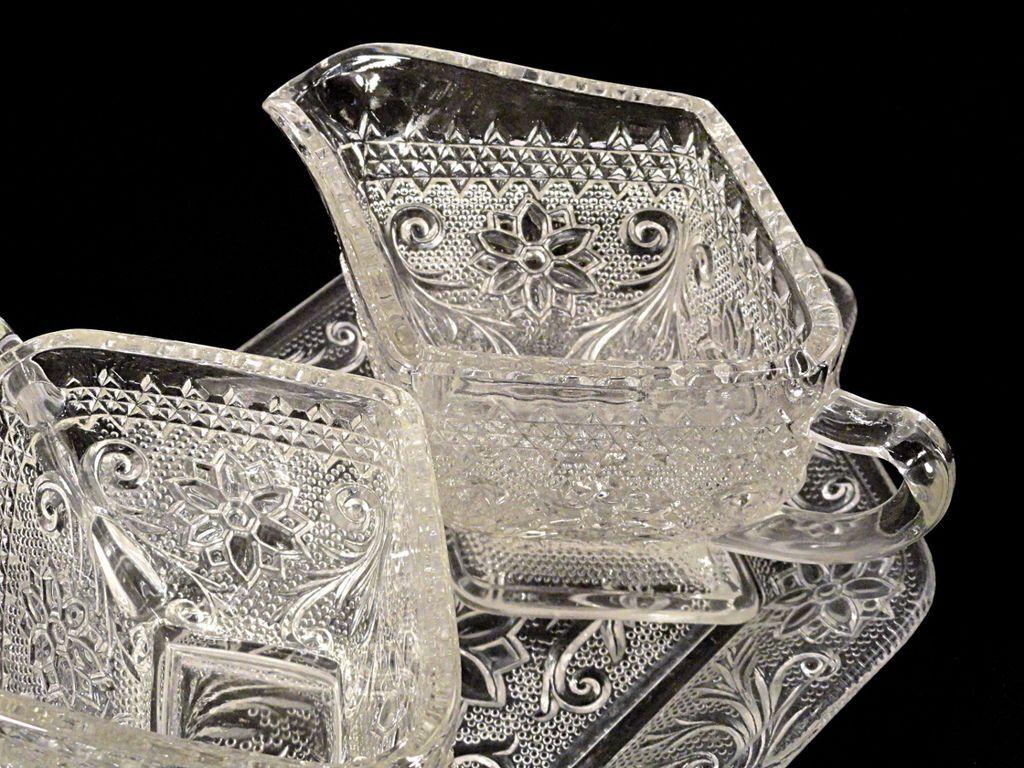 Vintage Indiana Sandwich Glass Pattern #170 Crystal Creamer and Sugar on Tray Vintage Indiana Sandwich Glass Pattern #170 Crystal Creamer and Sugar on Tray