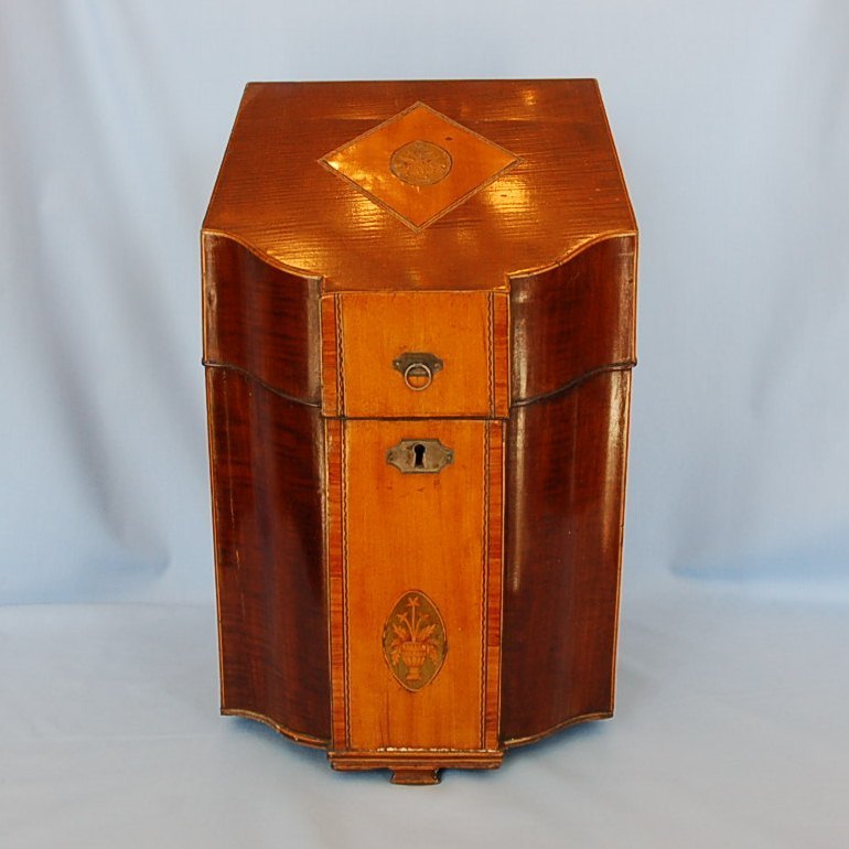18th Century Mahogany & Satinwood Knife Box with Inlaid Pot of Flowers 18th Century Mahogany & Satinwood Knife Box with Inlaid Pot of Flowers