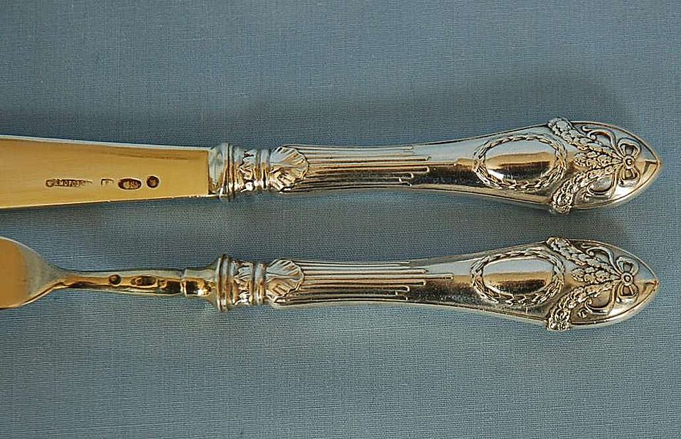Set of Twenty-Four Early 20th Century Russian 875 Silver & Gilt Fruit Forks & Knives by Morozov Set of Twenty-Four Early 20th Century Russian 875 Silver & Gilt Fruit Forks & Knives by Morozov