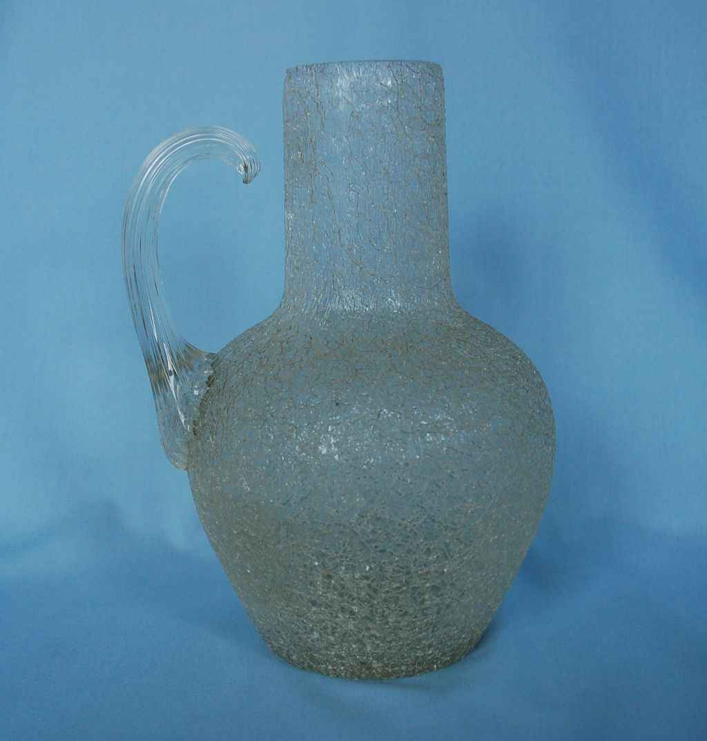 19th Century English Crackle Glass Jug with Applied Handle 19th Century English Crackle Glass Jug with Applied Handle