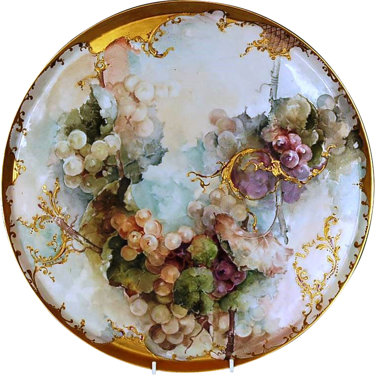 19th Century Exceptionally Large Handpainted Limoges Porcelain Tray