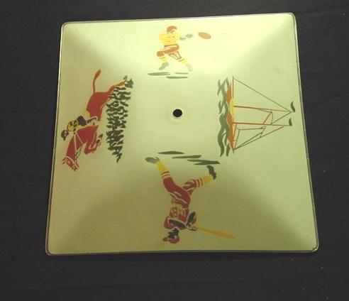Vintage 1950's Glass Ceiling Light Shade With Sports Football, Baseball, Horse Jumping, Sailing Vintage 1950's Glass Ceiling Light Shade With Sports Football, Baseball, Horse Jumping, Sailing