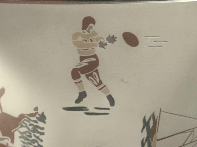 Vintage 1950's Glass Ceiling Light Shade With Sports Football, Baseball, Horse Jumping, Sailing Vintage 1950's Glass Ceiling Light Shade With Sports Football, Baseball, Horse Jumping, Sailing