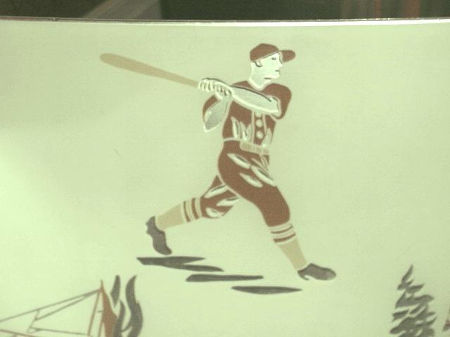 Vintage 1950's Glass Ceiling Light Shade With Sports Football, Baseball, Horse Jumping, Sailing Vintage 1950's Glass Ceiling Light Shade With Sports Football, Baseball, Horse Jumping, Sailing