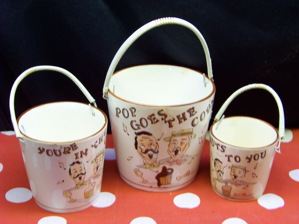 Vintage Nesting Snack Bowl Bucket Set Barber Shop Singers Motif Vintage Nesting Snack Bowl Bucket Set Barber Shop Singers Motif
