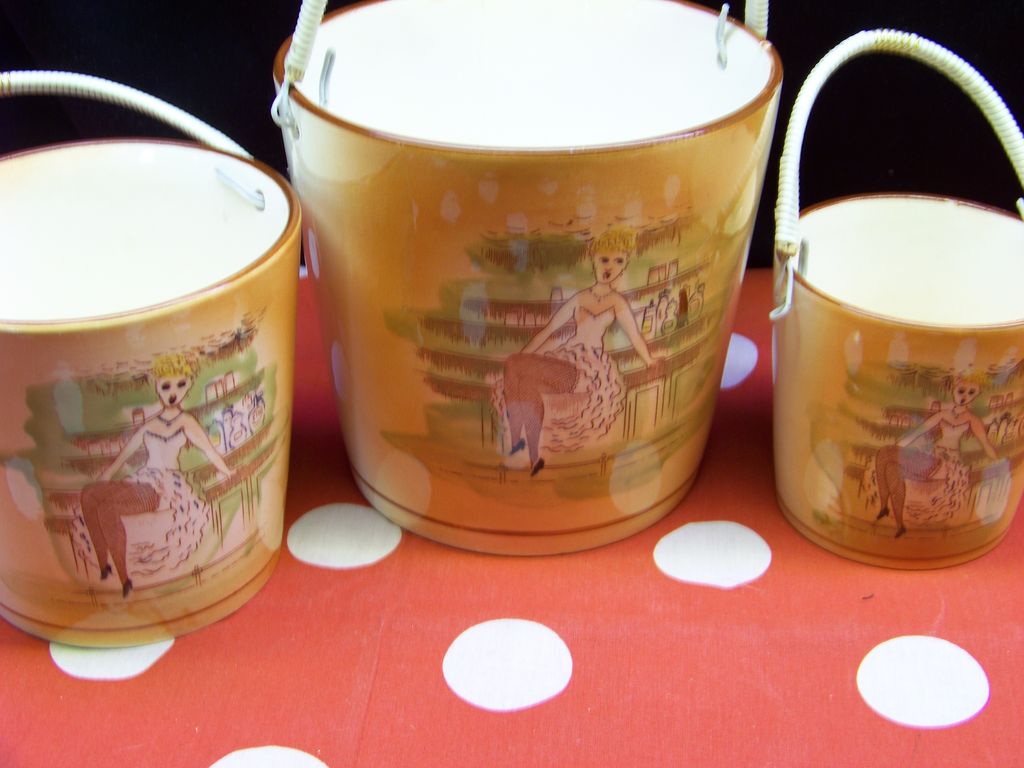Vintage Nesting Snack Bowl Bucket Set Barber Shop Singers Motif Vintage Nesting Snack Bowl Bucket Set Barber Shop Singers Motif