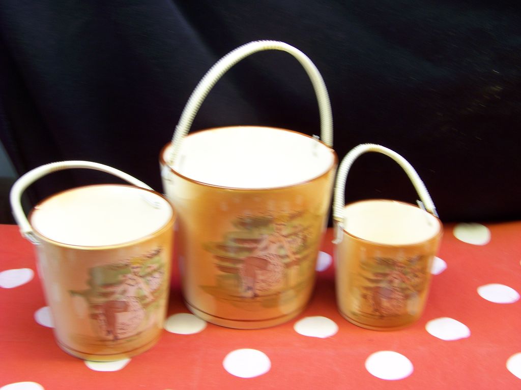 Vintage Nesting Snack Bowl Bucket Set Barber Shop Singers Motif Vintage Nesting Snack Bowl Bucket Set Barber Shop Singers Motif
