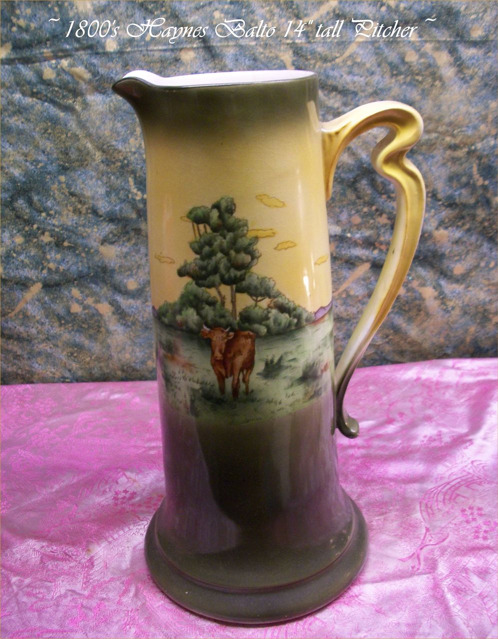 14" Haynes Ware Pottery TALL Pitcher Grasslands and Cow Pattern 14" Haynes Ware Pottery TALL Pitcher Grasslands and Cow Pattern
