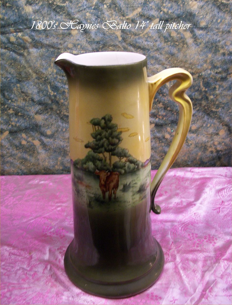 14" Haynes Ware Pottery TALL Pitcher Grasslands and Cow Pattern 14" Haynes Ware Pottery TALL Pitcher Grasslands and Cow Pattern
