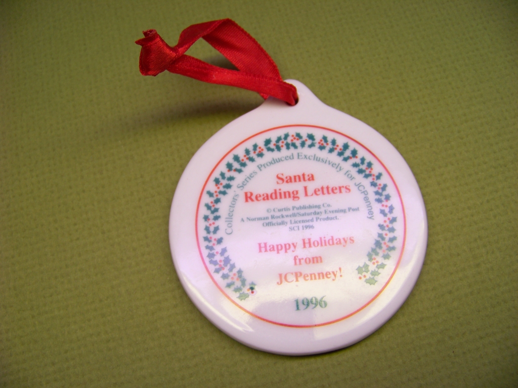1996 Norman Rockwell Porcelain Christmas Ornament Santa Reading Letters 1996 Norman Rockwell Porcelain Christmas Ornament Santa Reading Letters