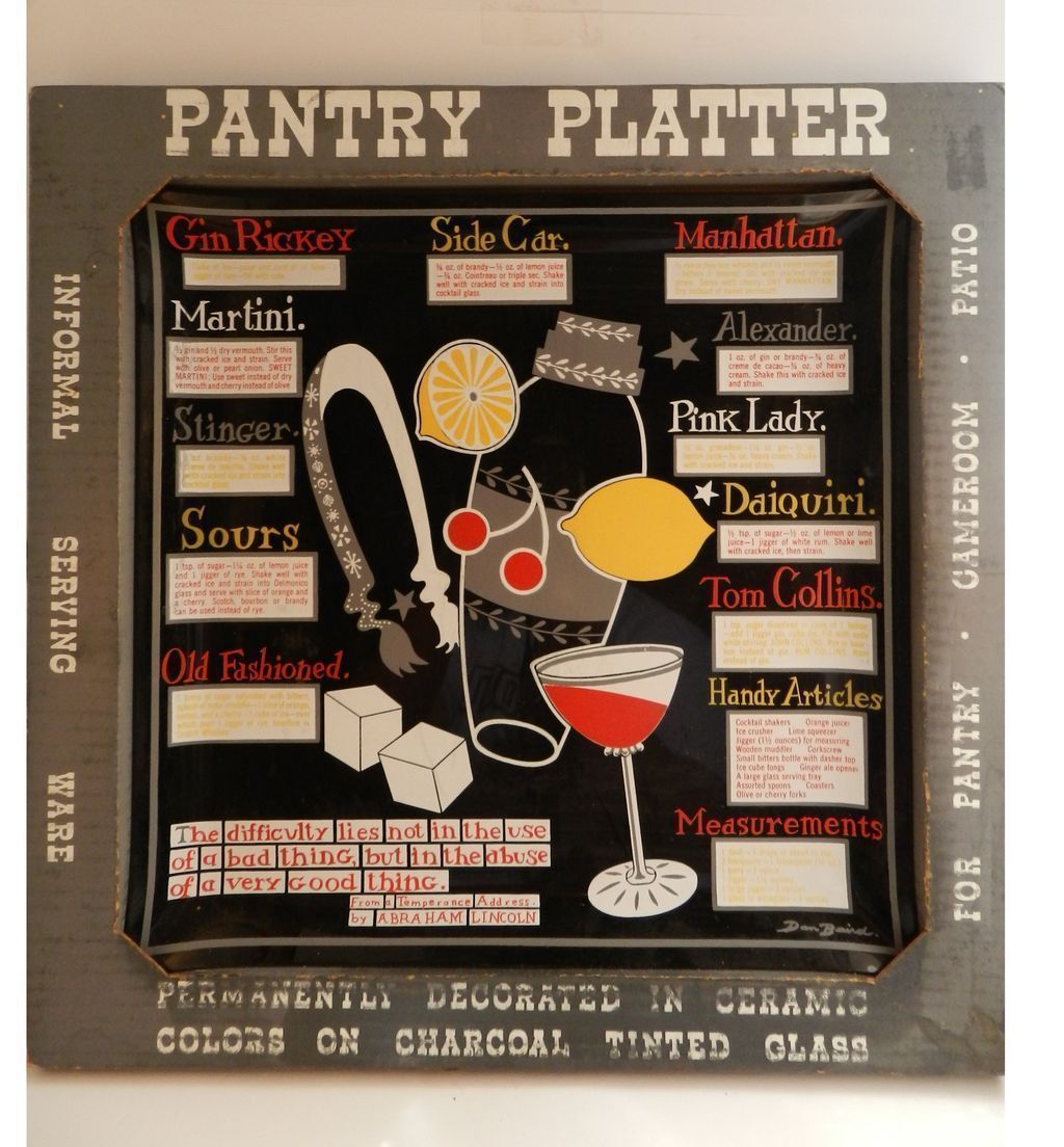 1950's Houze Art Glass Barware Tray with Mixed Drinks Recipes MIB ...
