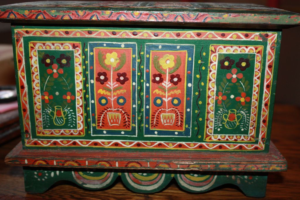 Antique Miniature Blanket Chest Box 19c Highly Detailed Hand Painted Antique Miniature Blanket Chest Box 19c Highly Detailed Hand Painted