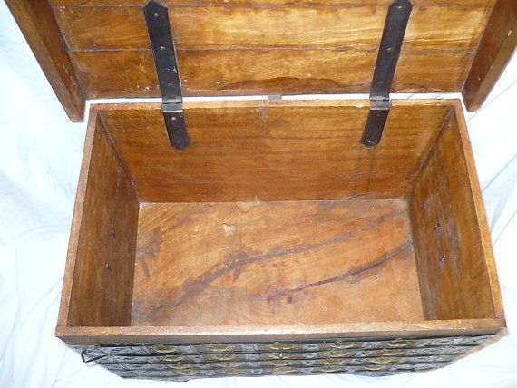 Rare Antique Dowry Chest Box Trunk Wood Wheels Ornate Metal Rare Antique Dowry Chest Box Trunk Wood Wheels Ornate Metal