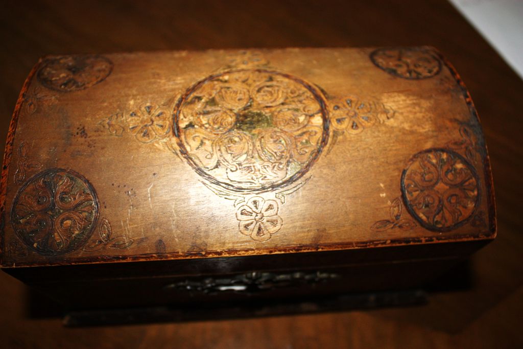 Antique 1895 German Chest Box Painted Etched Motif Dated Signed Antique 1895 German Chest Box Painted Etched Motif Dated Signed