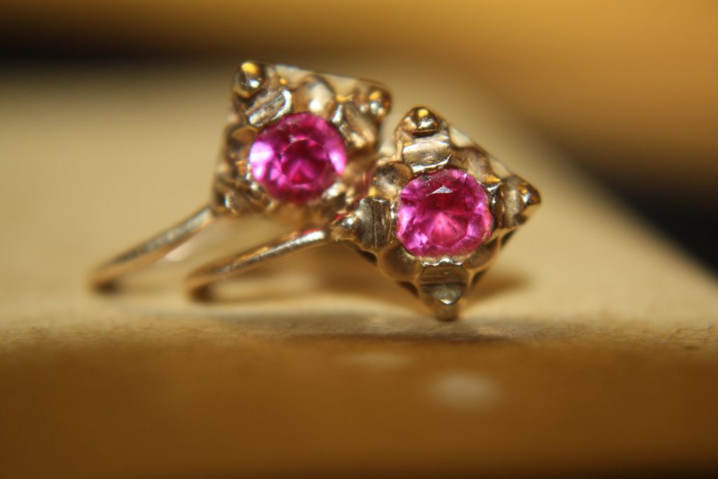 Antique 10K Ruby Earrings Studs Dainty Lovely Art Nouveau Details Antique 10K Ruby Earrings Studs Dainty Lovely Art Nouveau Details