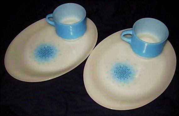 2 Fire King Blue Mosaic Snack Set including 4 pieces - 10% Off Sale September 2 Fire King Blue Mosaic Snack Set including 4 pieces - 10% Off Sale September