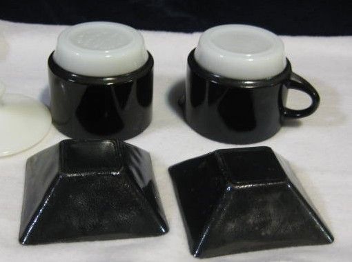3 Piece Fire King Black Creamer Sugar Lid & 2 Black Marble Ashtrays 3 Piece Fire King Black Creamer Sugar Lid & 2 Black Marble Ashtrays