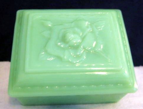 Lot of Fire King Jadeite Glass - Butter Dish, Rose Box Ashtray Dish - Factory Label Lot of Fire King Jadeite Glass - Butter Dish, Rose Box Ashtray Dish - Factory Label