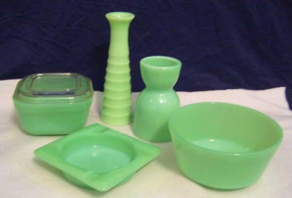 Lot of Fire King Jadeite Glass - Refrigerator Box Ashtray Egg Cup Lot of Fire King Jadeite Glass - Refrigerator Box Ashtray Egg Cup