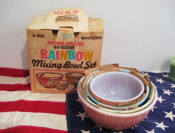 Complete Box Set of Fire King 4 Rainbow Mixing Bowl - Unused Complete Box Set of Fire King 4 Rainbow Mixing Bowl - Unused