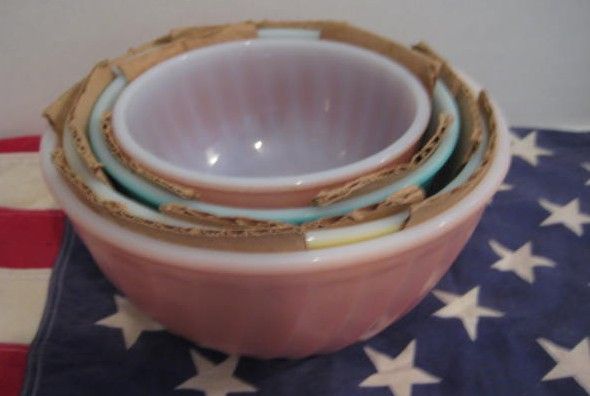 Complete Box Set of Fire King 4 Rainbow Mixing Bowl - Unused Complete Box Set of Fire King 4 Rainbow Mixing Bowl - Unused