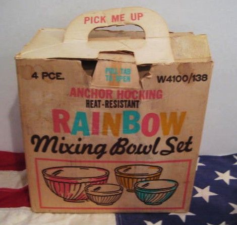 Complete Box Set of Fire King 4 Rainbow Mixing Bowl - Unused Complete Box Set of Fire King 4 Rainbow Mixing Bowl - Unused