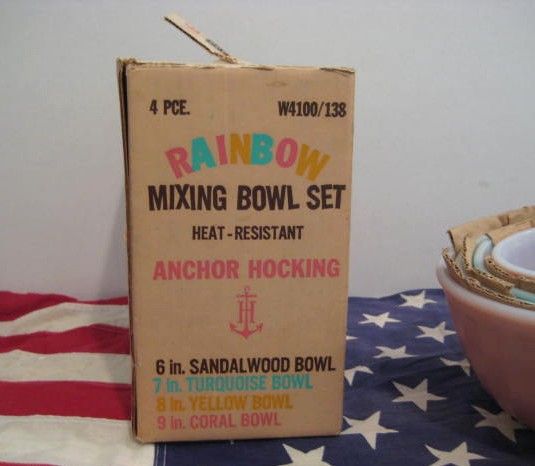 Complete Box Set of Fire King 4 Rainbow Mixing Bowl - Unused Complete Box Set of Fire King 4 Rainbow Mixing Bowl - Unused