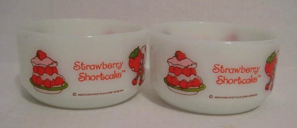 4 Pieces Fire King Strawberry Shortcake 2 Bowls & 2 Mugs 4 Pieces Fire King Strawberry Shortcake 2 Bowls & 2 Mugs