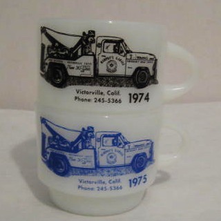2 Fire King Wrecker Truck Mugs 2 Fire King Wrecker Truck Mugs