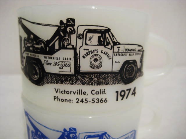 2 Fire King Wrecker Truck Mugs 2 Fire King Wrecker Truck Mugs