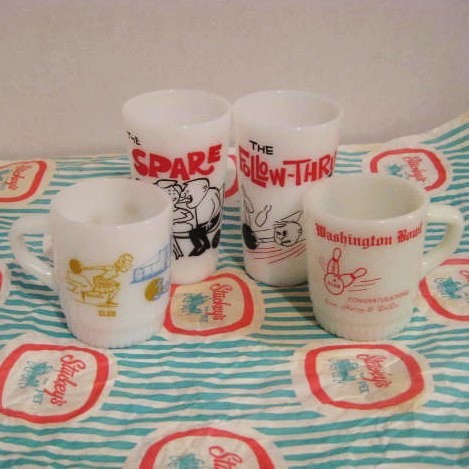 2 Fire King Bowling Mugs & 2 Bowling Tumblers 2 Fire King Bowling Mugs & 2 Bowling Tumblers