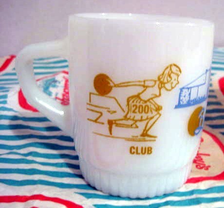 2 Fire King Bowling Mugs & 2 Bowling Tumblers 2 Fire King Bowling Mugs & 2 Bowling Tumblers