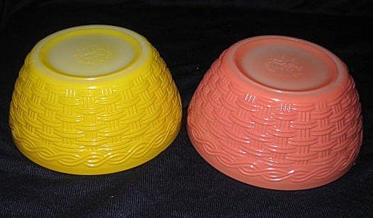 2 Fire King Basketweave Sealtest Cottage Cheese Bowls with Original Metal Lids- Pink Yellow - 10% Off Sale September 2 Fire King Basketweave Sealtest Cottage Cheese Bowls with Original Metal Lids- Pink Yellow - 10% Off Sale September