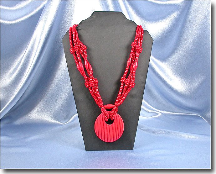 Cranberry Red Wood Pendant and Bead 1960's Necklace Cranberry Red Wood Pendant and Bead 1960's Necklace