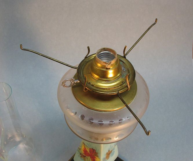 1880's Kerosene Lamp with Painted Stem and Shade 1880's Kerosene Lamp with Painted Stem and Shade
