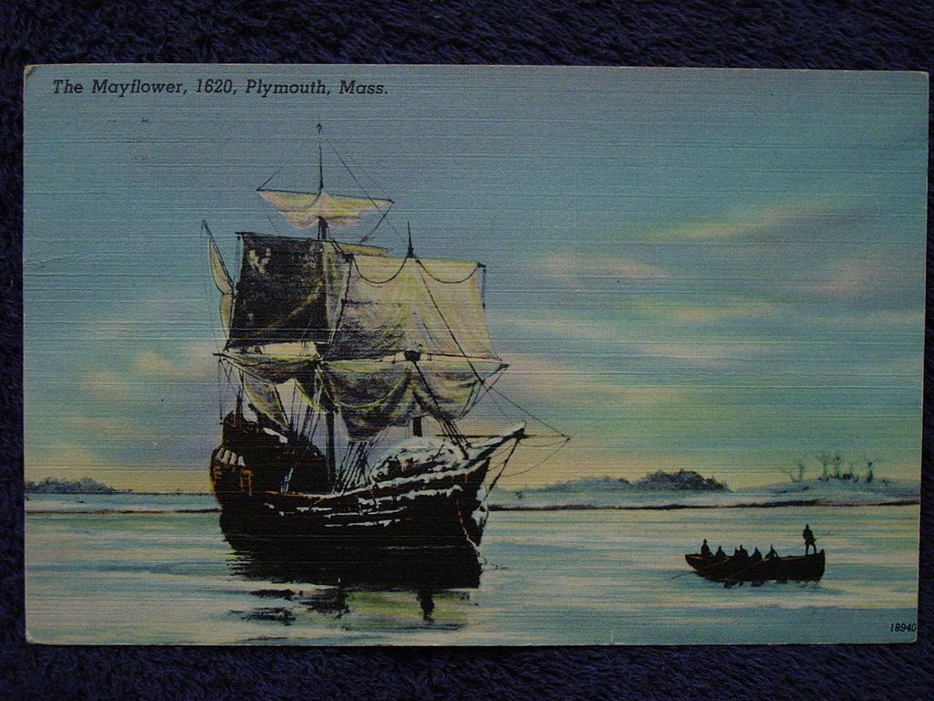Mayflower SAILING Ship 1620 Plymouth, MA Linen Postcard Mayflower SAILING Ship 1620 Plymouth, MA Linen Postcard