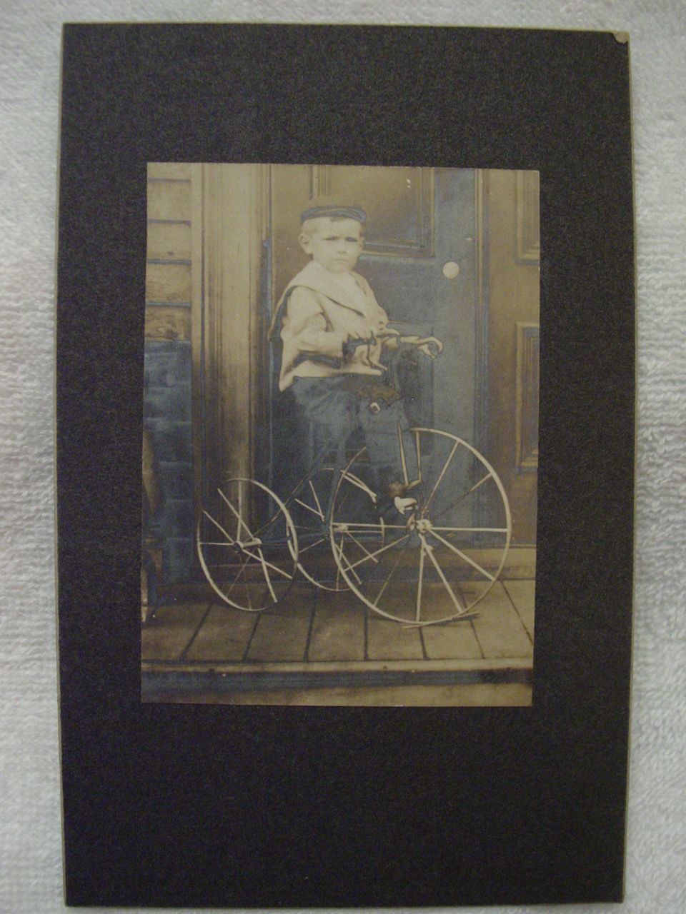 1880-1910's Young Boy PRIMITIVE Early TRICYCLE w/Spoke Wheels Studio Portrait PHOTO Cabinet Card Mount 1880-1910's Young Boy PRIMITIVE Early TRICYCLE w/Spoke Wheels Studio Portrait PHOTO Cabinet Card Mount